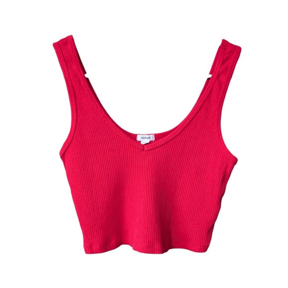Garage Red V-neck Ribbed Cropped Tank Top Women Size Medium - Picture 4 of 10